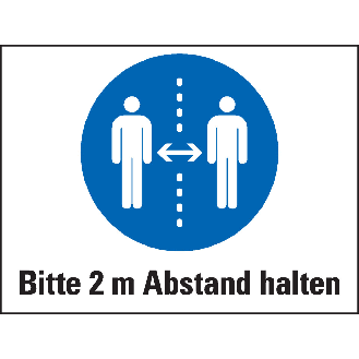 Boden-Hinweisschild Bitte 2 m Abstand halten, Rutschhemmung R10, Bodenmarkierungsfolie, 400x300mm, ASR A1.5 1,2-Beschreibung lesen
