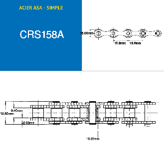 Chaîne de transmission simple à rouleaux en acier par 5 mètres ASA 050-1 au pas de 15,8 mm-Lire la description