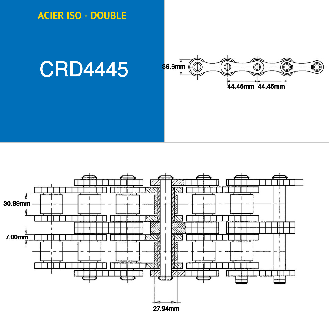 Doppelte Antriebskette mit Stahlrollen pro 5 Meter ISO 28B-2 mit einer Teilung von 444 mm-Beschreibung lesen