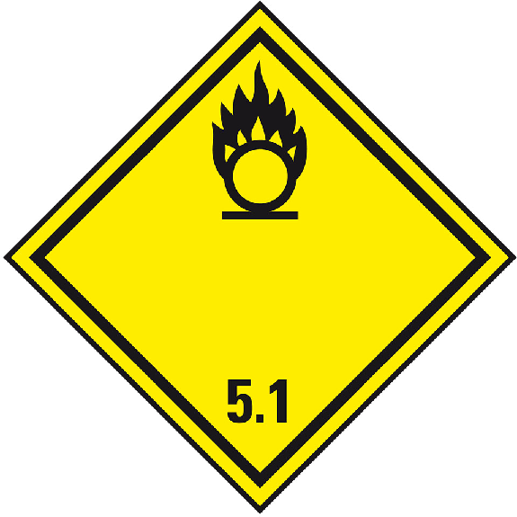 Gefahrgutzettel (Placards) Kl. 5.1 Entzündend wirk., Folie, seewasserbeständig, 250x250mm, IMDG-Code, GGVSEB, ADR, IATA-Beschreibung lesen