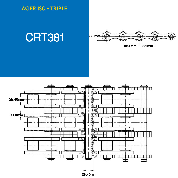 Cadena de rodillos de acero de transmisión triple, 5 metros ISO 24B-3, paso de 38,1 mm Cadena de rodillos de acero de transmisión triple, 5 metros ISO 24B-3, paso de 38,1 mm-Leer más