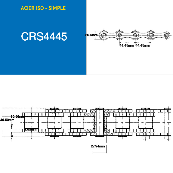 Catena a rulli in acciaio a trazione singola ISO 28B-1 da 5 metri con passo di 444 mm Catena a rulli in acciaio a trazione singola ISO 28B-1 da 5 metri con passo di 444 mm-Leggi tutto