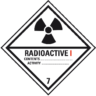 Verpackungskennzeichen Klasse 7A Radioactive I, Folie, seewasserbeständig, 100x100mm, IMDG-Code, GGVSEB, ADR, IATA-Beschreibung lesen
