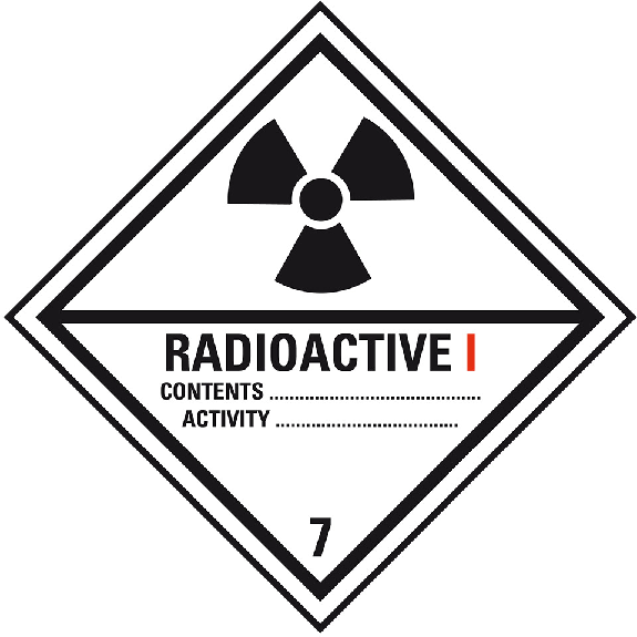 Verpackungskennzeichen Klasse 7A Radioactive I, Folie, seewasserbeständig, 100x100mm, IMDG-Code, GGVSEB, ADR, IATA-Leggi tutto