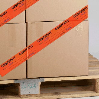 Qualitätsband GESPERRT, orange/schwarz, Polypropylen, selbstklebend, 46my, 75mm, 66m/Rolle-Beschreibung lesen