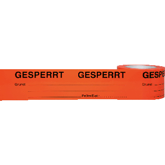 Qualitätsband GESPERRT, orange/schwarz, Polypropylen, selbstklebend, 46my, 75mm, 66m/Rolle-Beschreibung lesen