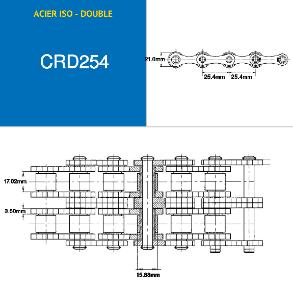 Cadena de transmisión de rodillos de acero doble por 5 metros ISO 16B-2, paso de 254 mm Cadena de transmisión de rodillos de acero doble por 5 metros ISO 16B-2, paso de 254 mm-Leer más