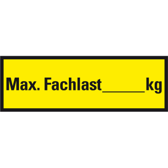 Regalbelastungsaufkleber Fachlast, gelb/schwarz, Folie, selbstklebend, 150x50mm, 5/Bogen-Beschreibung lesen