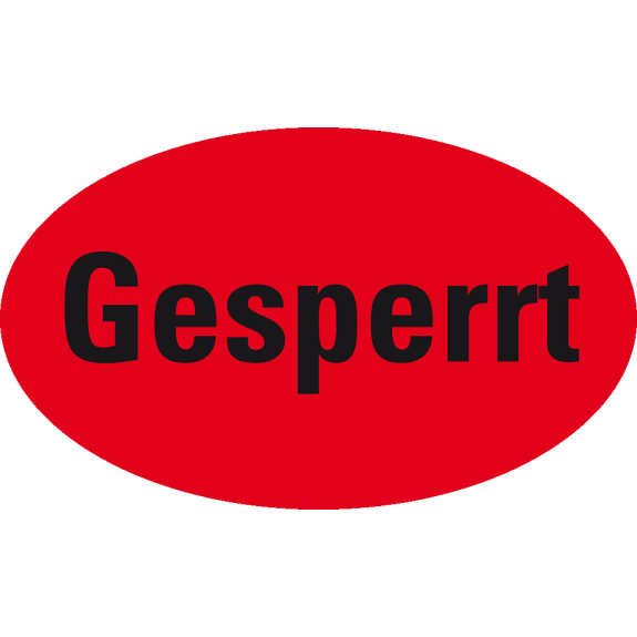 Organisationsetikett Gesperrt, oval rot, Haftpapier, ablösbar, 90x53mm, 500/Rolle Organisationsetikett Gesperrt, oval rot, Haftpapier, ablösbar, 90x53mm, 500/Rolle-Beschreibung lesen