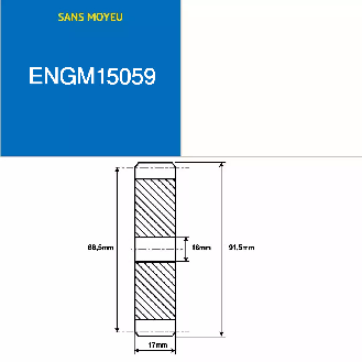ENGM15059 - 59 dents - Module : 1.5 - Diamètre primitif : 88.5mm - Diamètre extérieur : 91.5mm - Largeur de la dent : 17mm-Lire la description