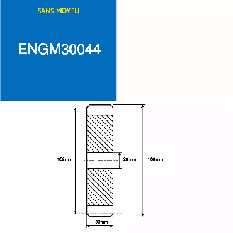 ENGM30044 - 44 dents - Module : 3 - Diamètre primitif : 132mm - Diamètre extérieur : 138mm - Largeur de la dent : 30mm-Lire la description