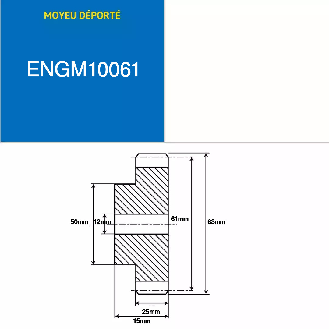 ENGM10061 - 61 dents - Module : 1 - Diamètre primitif : 61mm - Diamètre extérieur : 63mm - Largeur de la dent : 15mm-Lire la description