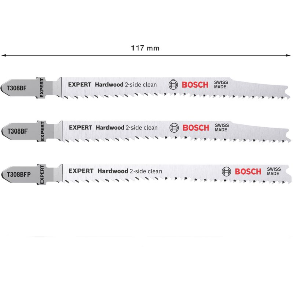 Bosch EXPERT Hardwood 2-side clean Stichsgeblatt-Set, 2-tlg., T308BF/BFP-Beschreibung lesen
