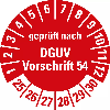 Prüfplakette gepr.n.DGUV Vorschrift 54,25-30,rot,Folie,selbst.,Ø 30mm,10/Bogen