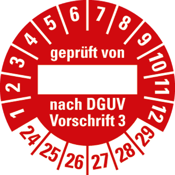 Prüfplakette gepr.von/nach DGUV Vorschr.3,24-29,rot,Folie,selbst.,Ø 30mm,10/BOG Prüfplakette gepr.von/nach DGUV Vorschr.3,24-29,rot,Folie,selbst.,Ø 30mm,10/BOG-Beschreibung lesen