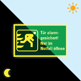 PERMALIGHT power langnachleuchtend Rettungszeichen Tür alarmgesichert!..., pb., Folie, 200x120mm-Beschreibung lesen