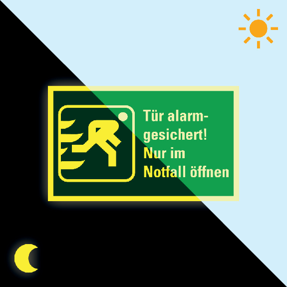 PERMALIGHT power langnachleuchtend Rettungszeichen Tür alarmgesichert!..., pb., Folie, 200x120mm-Beschreibung lesen