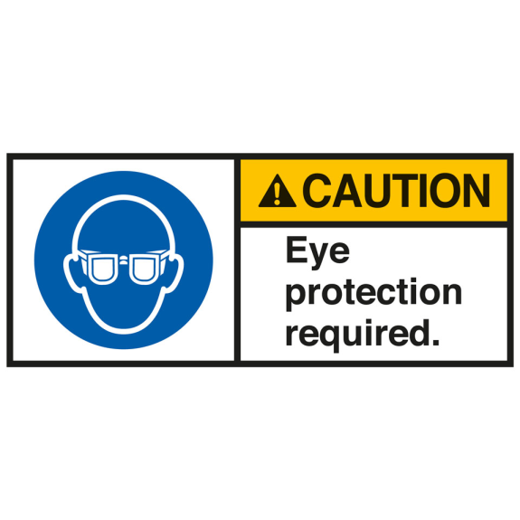 ANSI-Aufkleber CAUTION Eye protection required,UL anerk.,Folie,35x80mm,2/Bogen-Beschreibung lesen
