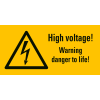 Warn-Kombischild High voltage! Warning..., RoHS konform, Folie, 52x26mm, 10/Bogen, ASR A1.3, DIN EN ISO 7010 W012 Warn-Kombischild High voltage! Warning..., RoHS konform, Folie, 52x26mm, 10/Bogen, ASR A1.3, DIN EN ISO 7010 W012