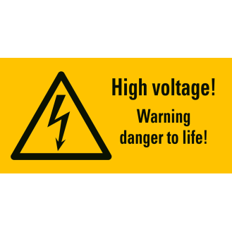 Warn-Kombischild High voltage! Warning..., RoHS konform, Folie, 52x26mm, 10/Bogen, ASR A1.3, DIN EN ISO 7010 W012-Beschreibung lesen