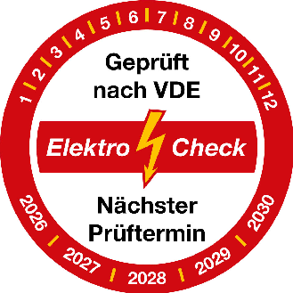 Prüfplakette Elektro-Check, 2026-2030, rot/weiß, Folie, Ø 30mm, 10/Bogen-Beschreibung lesen