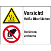 Kombischild Vorsicht!Heiße Oberflächen Berühren verb., Kunststoff, 200x150mm, ISO 3864-2 Kombischild Vorsicht!Heiße Oberflächen Berühren verb., Kunststoff, 200x150mm, ISO 3864-2