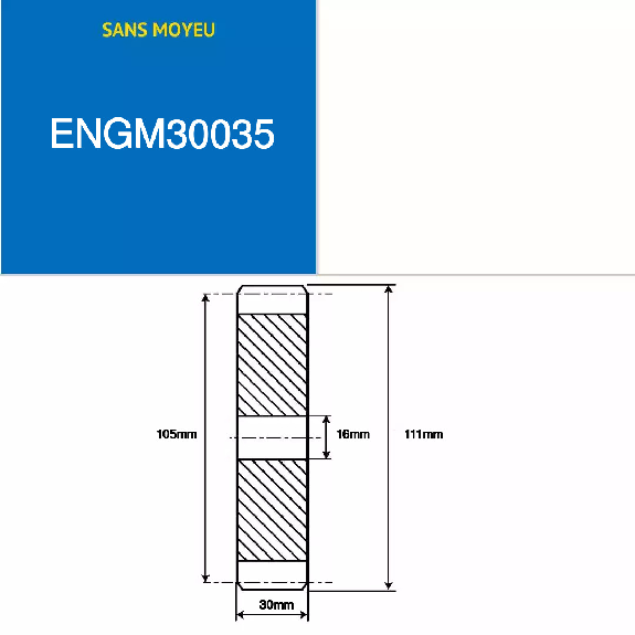 ENGM30035  35 Zähne  Modul: 3  Teilungsdurchmesser: 105 mm  Außendurchmesser: 111 mm  Zahnbreite: 30 mm-Beschreibung lesen