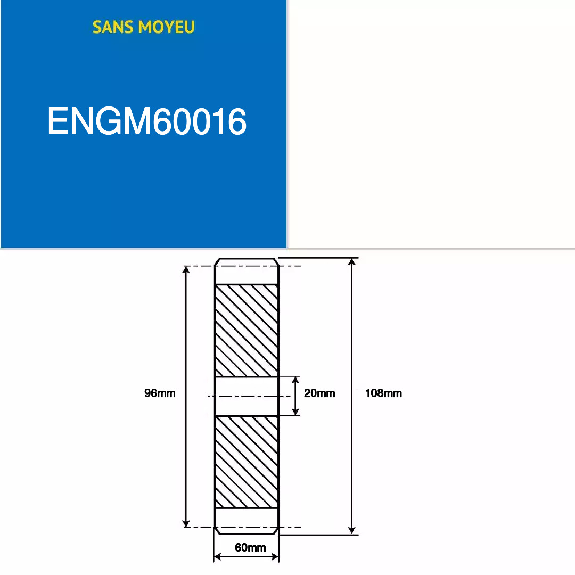ENGM60016  16 Zähne  Modul: 6  Teilungsdurchmesser: 96 mm  Außendurchmesser: 108 mm  Zahnbreite: 60 mm-Beschreibung lesen