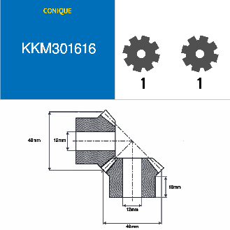 KKM301616  16/16 Zähne  Modul: 3  Teilungsdurchmesser: 48 mm  Außendurchmesser: 52,3 mm  Zahnbreite: 12 mm-Beschreibung lesen