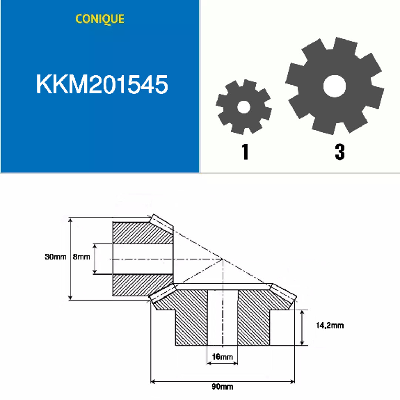 KKM201545  15/45 Zähne  Modul: 2  Teilungsdurchmesser: 30 mm  Außendurchmesser: 35 mm  Zahnbreite: 14 mm-Beschreibung lesen