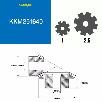 KKM251640  16/40 Zähne  Modul: 2,5  Teilungsdurchmesser: 40 mm  Außendurchmesser: 46 mm  Zahnbreite: 19 mm-Beschreibung lesen