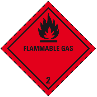 Verpackungskennzeichen Klasse 2.1 Flammable Gas, Folie, seewasserbeständig, 100x100mm, IMDG-Code, GGVSEB, ADR, IATA-Beschreibung lesen