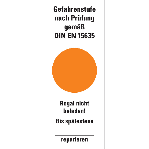 Hinweisetikett Gefahrenstufe orange, Regal nicht beladen!Folie, 40x100mm, 5/Bogen Hinweisetikett Gefahrenstufe orange, Regal nicht beladen!Folie, 40x100mm, 5/Bogen-Beschreibung lesen