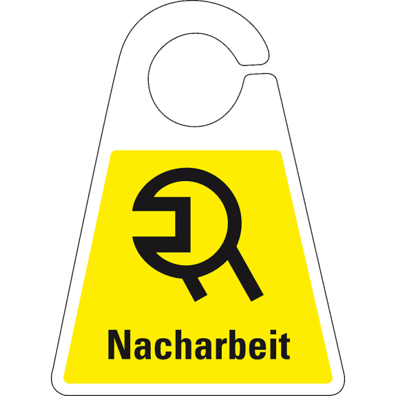Qualitätsanhänger Nacharbeit, beidseitig bedruckt, gelb, Kunststoff, 120x165mm-Beschreibung lesen