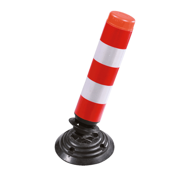 Absperrpfosten FlexPin, mit Zylinderfuß, überfahrbar, rot/weiß, Kunststoff, 460mm-Beschreibung lesen