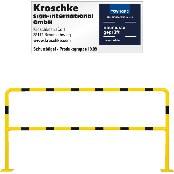 Schutzbügel light mit Knieholm, zum Aufdübeln, gelb/schwarz, Stahl, Ø 40mm, 2000x1000mm-Leggi tutto