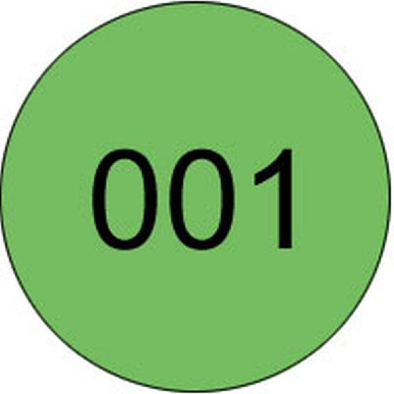 Markierungspunkt, numeriert 001-500, hellgrün, Haftpapier, ablösbar, Ø 25mm, 500/Rolle-Beschreibung lesen