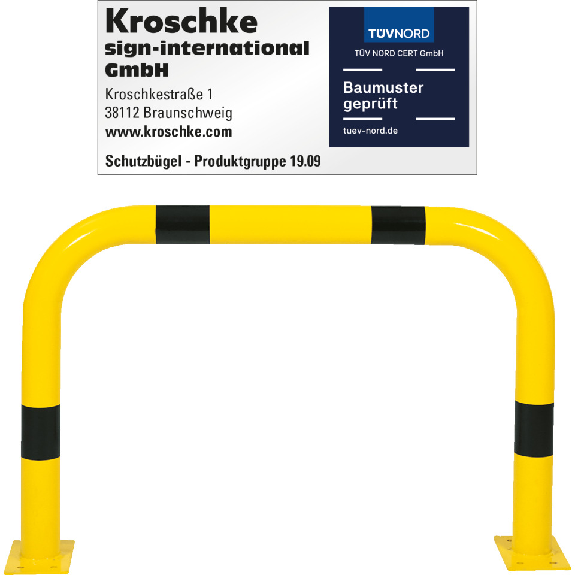 Schutzbügel, zum Aufdübeln, gelb/schwarz, Stahl, verzinkt, pulverb., Ø76mm, 1000x650mm-Beschreibung lesen