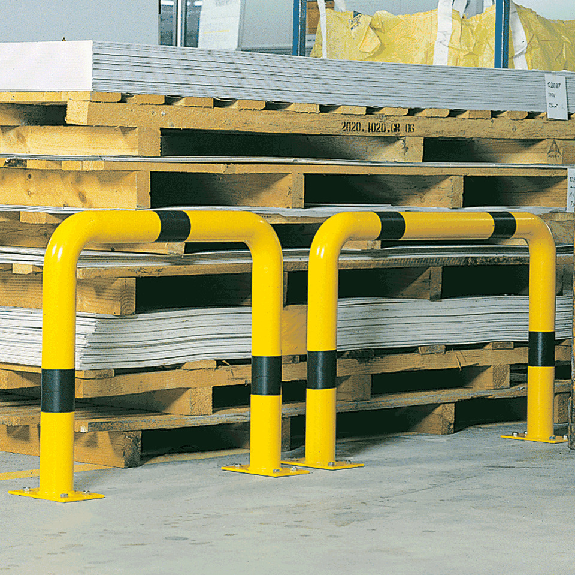 Schutzbügel, zum Aufdübeln, gelb/schwarz, Stahl, verzinkt, pulverb., Ø76mm, 1000x650mm-Beschreibung lesen