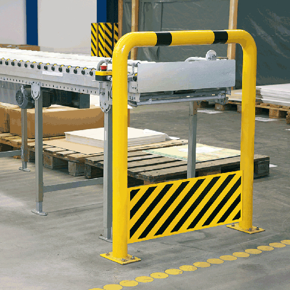 Schutzbügel mit Unterfahrschutz, 425mm, z.Aufdübeln, gelb/schwarz, Stahl, 1000x650mm Schutzbügel mit Unterfahrschutz, 425mm, z.Aufdübeln, gelb/schwarz, Stahl, 1000x650mm-Beschreibung lesen