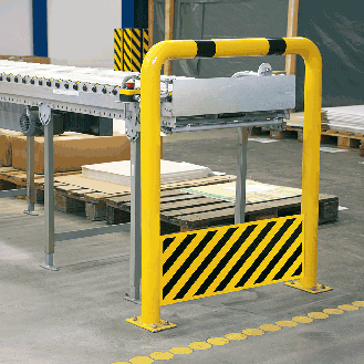 Schutzbügel mit Unterfahrschutz, 425mm, z.Aufdübeln, gelb/schwarz, Stahl, 1000x650mm-Beschreibung lesen