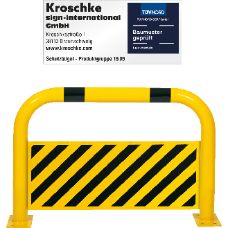 Schutzbügel mit Unterfahrschutz, 425mm, z.Aufdübeln, gelb/schwarz, Stahl, 1000x650mm-Beschreibung lesen