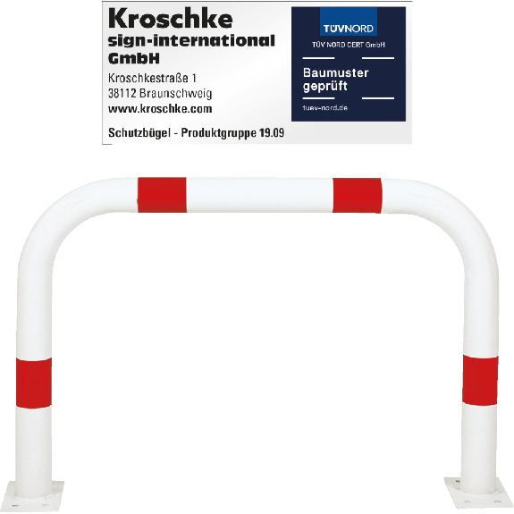 Schutzbügel, zum Aufdübeln, rot/weiß, Stahl, verzinkt, pulverb., Ø76mm, 1000x650mm Schutzbügel, zum Aufdübeln, rot/weiß, Stahl, verzinkt, pulverb., Ø76mm, 1000x650mm-Beschreibung lesen