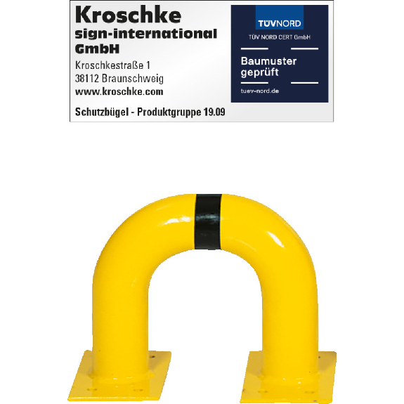 Schutzbügel, zum Aufdübeln, gelb/schwarz, Stahl, verzinkt, pulverb., Ø76mm, 300x250mm Schutzbügel, zum Aufdübeln, gelb/schwarz, Stahl, verzinkt, pulverb., Ø76mm, 300x250mm-Beschreibung lesen