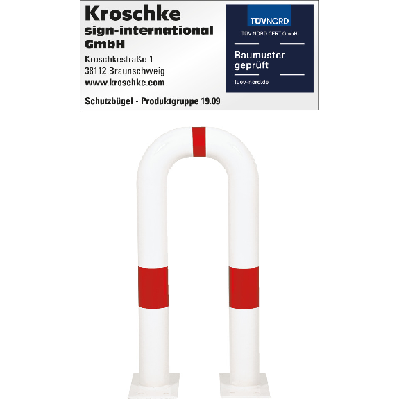 Schutzbügel, zum Aufdübeln, rot/weiß, Stahl, verzinkt, pulverb., Ø76mm, 300x650mm-Beschreibung lesen