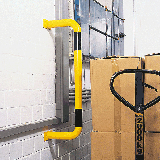 Wandschutzbügel, zum Aufdübeln, gelb/schwarz, verzinkt, pulverbeschichtet, Ø 60mm, 1000x300mm-Beschreibung lesen