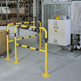 Schutzbügel light mit Knieholm, zum Aufdübeln, gelb/schwarz, Stahl, Ø 40mm, 1000x1000mm-Beschreibung lesen