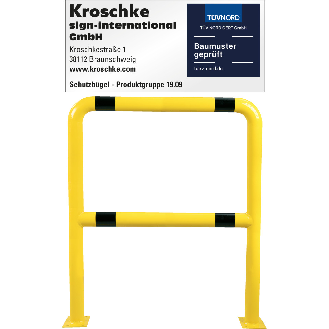 Schutzbügel mit Knieholm, 500mm, z.Aufdübeln, gelb/schwarz, Stahl, Ø 76mm, 750x1150mm-Beschreibung lesen
