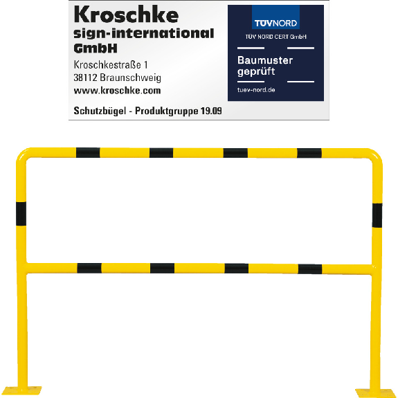 Schutzbügel light mit Knieholm, zum Aufdübeln, gelb/schwarz, Stahl, Ø 40mm, 1500x1000mm-Leggi tutto