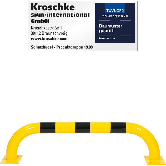 Schutzbügel, zum Aufdübeln, gelb/schwarz, Stahl, verzinkt, pulverb., Ø76mm, 1000x250mm-Beschreibung lesen